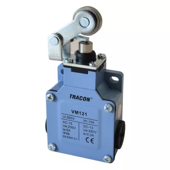   TRACON VM121 - Helyzetkapcsoló, karos-görgős fémházas 1xNO+1xNC, 6A/230V AC-15, 0,3A/250V DC-13, IP66