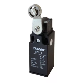   TRACON VP118 - Helyzetkapcsoló, lengőkar-görgő 1xNO+1xNC, 6A/230V AC-15, 0,3A/250V DC-13, 28mm, IP65