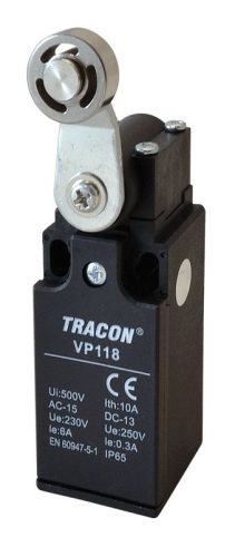 TRACON VP118 - Helyzetkapcsoló, lengőkar-görgő 1xNO+1xNC, 6A/230V AC-15, 0,3A/250V DC-13, 28mm, IP65