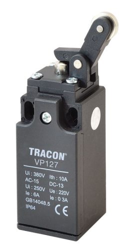 TRACON VP127 - Helyzetkapcsoló, nyomógörgős 1xNO+1xNC, 6A/230V AC-15, 0,3A/250V DC-13, IP65