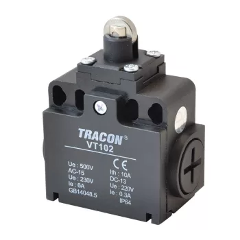   TRACON VT102 - Helyzetkapcsoló, görgős 1xNO+1xNC, 6A/230V AC-15, 0,3A/250V DC-13, IP65