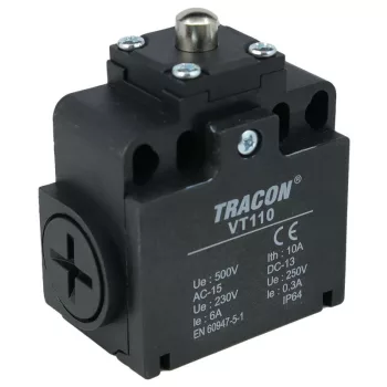   TRACON VT110 - Helyzetkapcsoló, kúpos-ütközős 1xNO+1xNC, 6A/230V AC-15, 0,3A/250V DC-13, IP65