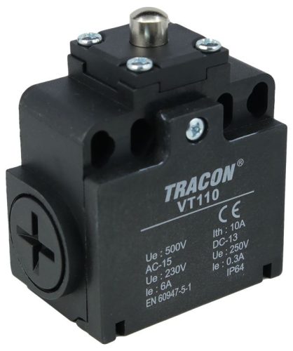 TRACON VT110 - Helyzetkapcsoló, kúpos-ütközős 1xNO+1xNC, 6A/230V AC-15, 0,3A/250V DC-13, IP65