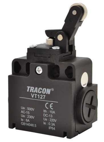 TRACON VT127 - Helyzetkapcsoló, nyomógörgős 1xNO+1xNC, 6A/230V AC-15, 0,3A/250V DC-13, IP65