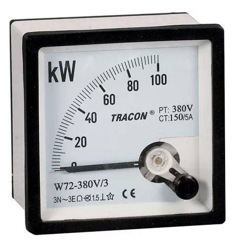 TRACON W72-400V/4 - Hatásos teljesítménymérő, 3 fázisú, 4 vezetékes 72×72mm, 400V AC