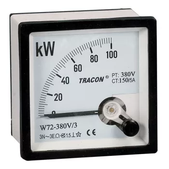   TRACON W96-400V/4 - Hatásos teljesítménymérő, 3 fázisú, 4 vezetékes 96×96mm, 400V AC