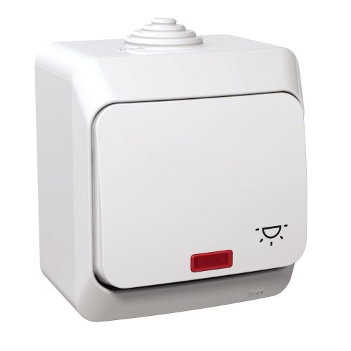 SCHNEIDER WDE000516 - CEDAR PLUS Egypólusú nyomó lámpajellel, jelzőfénnyel, IP44, fehér