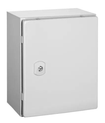 SCHRACK - Fali szekrény 1 ajtós IP66 Ma=300 Szé=250 Mé=210mm acéllemez, RAL7035, szerelőlappal, 1db kéttollú zárral - WSA3025210