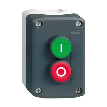  SCHNEIDER XALD213 - Harmony XALD tokozott nyomógomb, 1 piros - 1 zöld nyomógomb, 1NC+1NO, "I" "O" feliratok