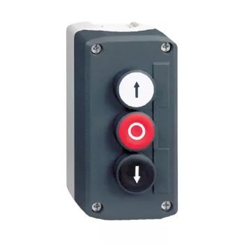   SCHNEIDER XALD324 - Harmony XALD tokozott nyomógomb, 1 fehér - 1 piros - 1 fekete, 2NO+1NC, fel és le nyíl, "O" feliratok