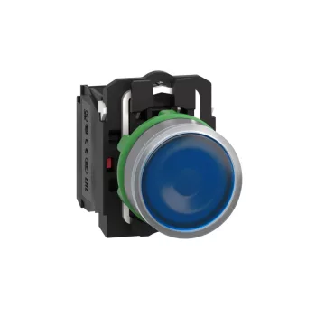   SCHNEIDER XB5AW36B5C0 - Harmony komplett műanyag LED világító nyomógomb, Ø22, visszatérő, 1NO+1NC, 24VAC/DC, kék, szürke körgyűrű