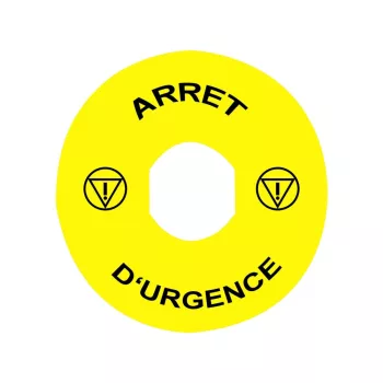   SCHNEIDER ZBY8130 - Harmony sárga köralakú felirati tábla, Ø90, vészleállítóhoz, logóval, ARRET D URGENCE