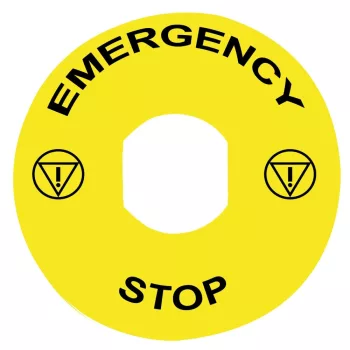   SCHNEIDER ZBY8330 - Harmony sárga köralakú felirati tábla, Ø90, vészleállítóhoz, logóval, EMERGENCY STOP