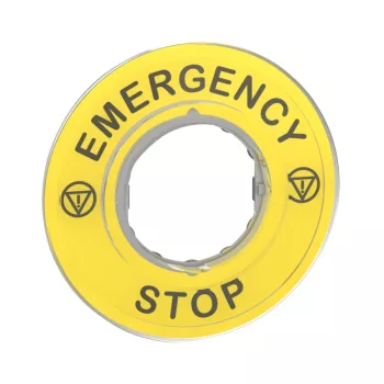   SCHNEIDER ZBY9320 - Harmony sárga köralakú felirati tábla, Ø60, vészleállítóhoz, logóval, EMERGENCY STOP