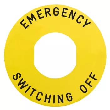   SCHNEIDER ZBY9360 - Harmony sárga köralakú felirati tábla, Ø60, ZB5AW743 vészkapcsolóhoz, EMERGENCY SWITCHING OFF