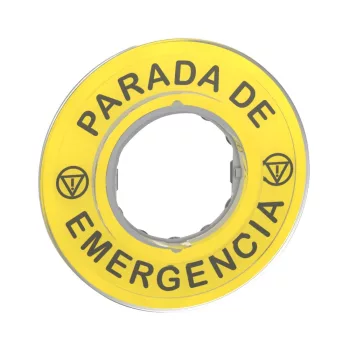   SCHNEIDER ZBY9420 - Harmony sárga köralakú felirati tábla, Ø60, vészleállítóhoz, logóval, PARADA DE EMERGENCIA