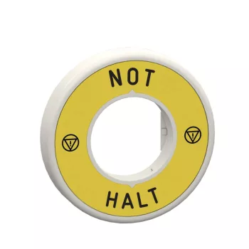   SCHNEIDER ZBY9W2B230 - Harmony világító felirati gyűrű Ø60 vészleállítóhoz, pirosan világító, 24 VAC/DC, "NOT HALT" + ISO13850 logó