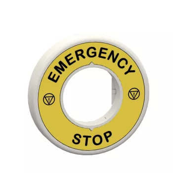   SCHNEIDER ZBY9W2M330 - Harmony világító felirati körgyűrű vészleállítóhoz, piros, 230VAC, vészleállító logóval, "EMERGENCY STOP"